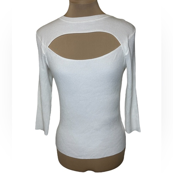 Tahari White Cut-Out Ribbed Long Sleeve Top - Women size medium - Picture 3 of 10